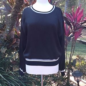 100% Silk Black Long Sleeve Pullover Top Size L